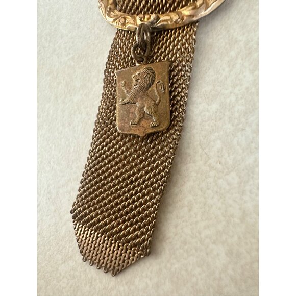 F&B antique Victorian 1800s rose gold filled mesh watch chain fob brooch pin - Picture 4 of 9